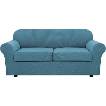 H.VERSAILTEX 4 Piece Stretch Sofa Covers for 3 Cushion Couch Covers for Living Room Furniture Slipcovers (Base Cover Plus 3 Seat Cushion Covers) Upgraded Thicker Jacquard Fabric (Sofa, Navy)