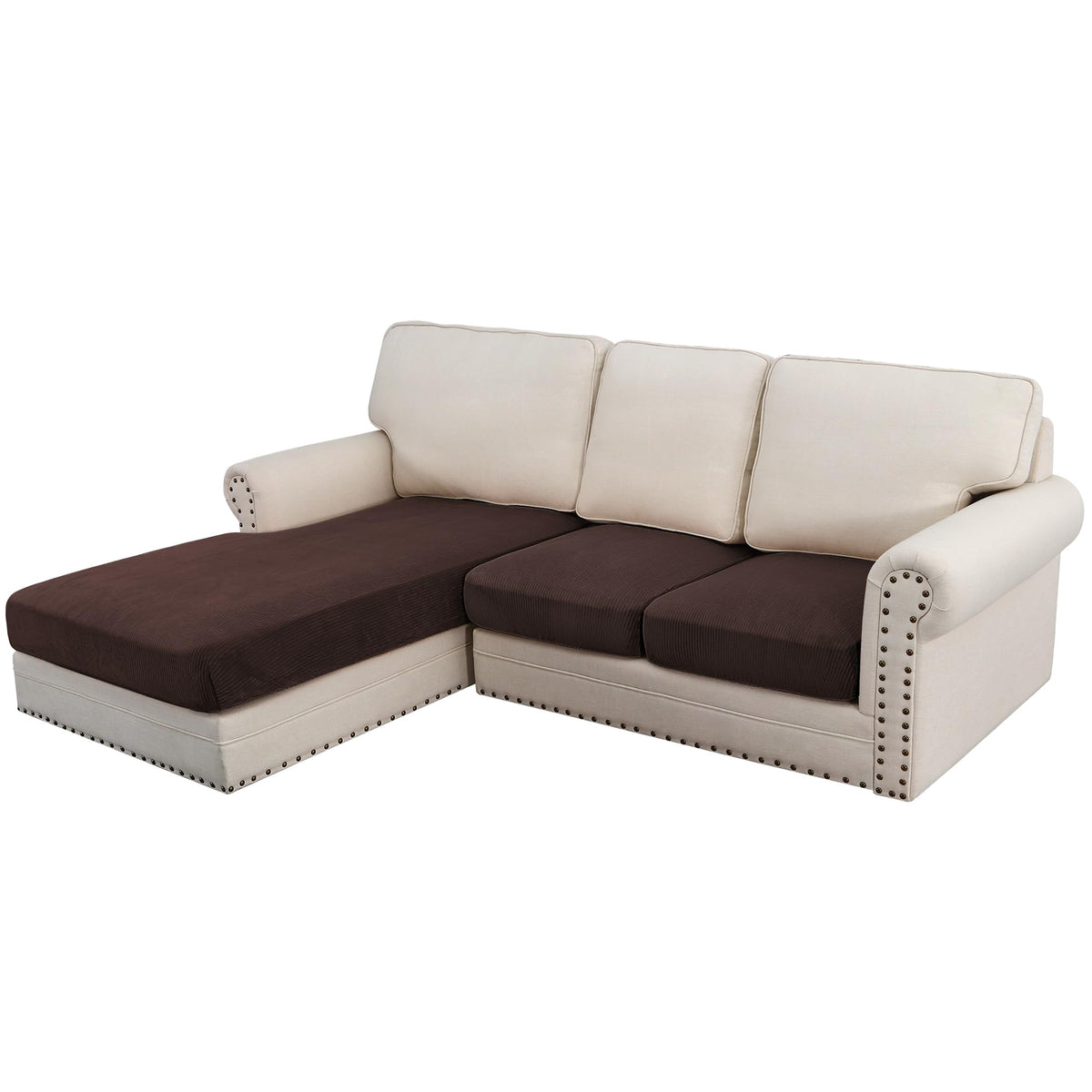H.VERSAILTEX Velvet Stretch Couch Cushion Cover Plush Cushion Slipcover for Chair Loveseat Sofa Cushion Furniture Protector Seat Cushion Sofa Cover (3 Piece Sofa Cushion Covers, Ivory)