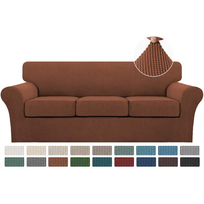Turquoize 4 Piece Couch Cover Sofa Covers for 3 Cushion Couch Sofa Slipcovers Washable Sofa Cover for Dogs with Individual Couch Cushion Covers Feature Jacquard Fabric(3 Cushion Sofa, Biscotti Beige)