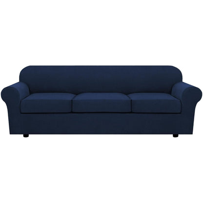 H.VERSAILTEX 4 Piece Stretch Sofa Covers for 3 Cushion Couch Covers for Living Room Furniture Slipcovers (Base Cover Plus 3 Seat Cushion Covers) Upgraded Thicker Jacquard Fabric (Sofa, Navy)