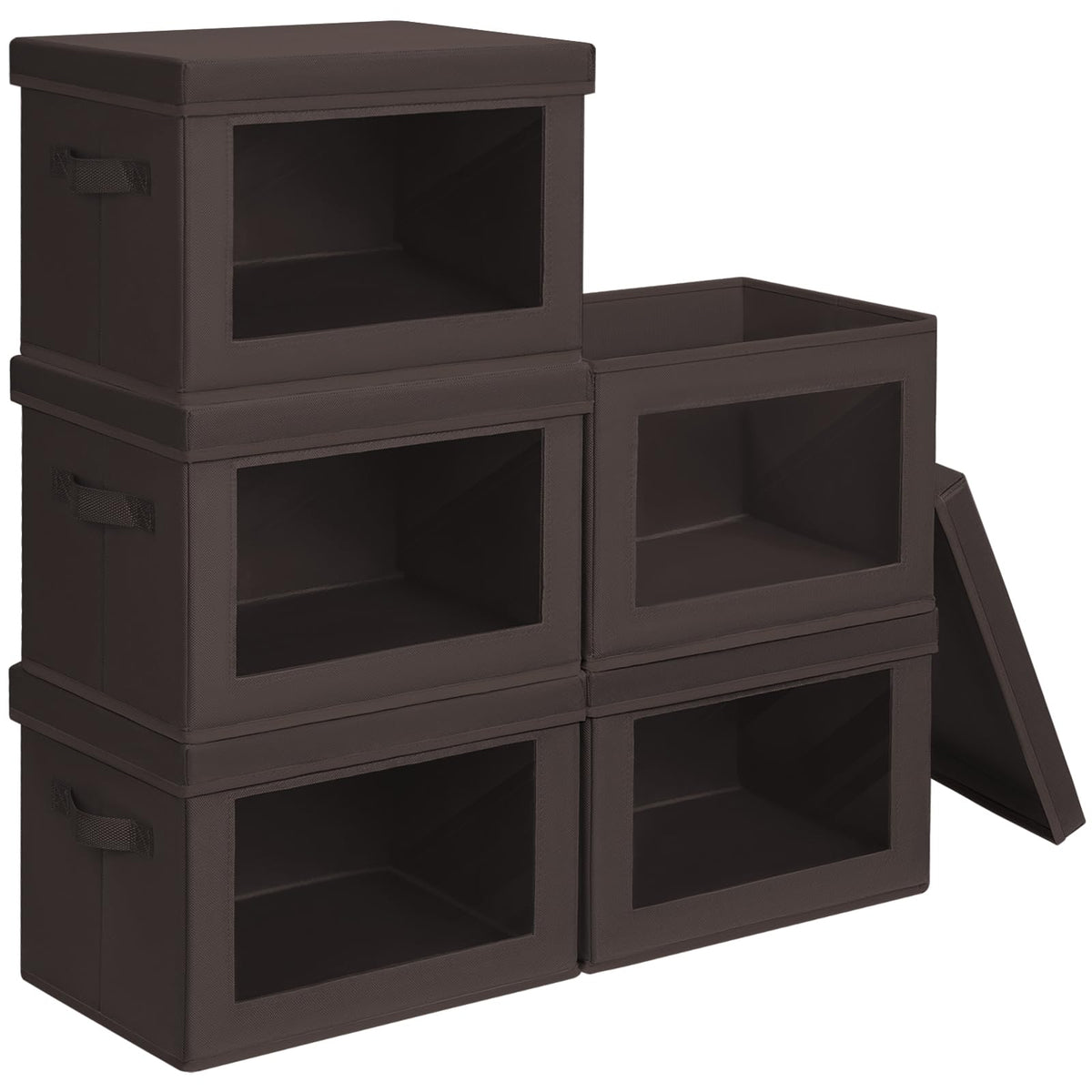Homsorout Storage Bins with Lids - Fabric Storage Boxes with Window, Collapsible Closet Organizers with Handles, 3 Pack Decorative Bin, Home Cubes Baskets for Clothes, Hat, Books, Dark Grey