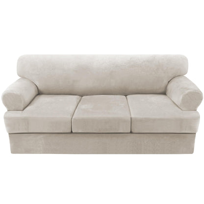 H.VERSAILTEX Sofa Cover 4 Piece T Cushion Sofa Slipcovers Couch Cover Furniture Protector Stretch T Cushion Sofa Covers for 3 Cushion Couch with 3 Individual T Cushion Covers, Ivory