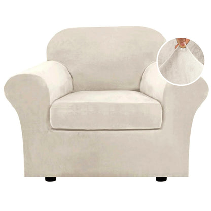 H.VERSAILTEX Modern Velvet Plush 4 Piece High Stretch Sofa Slipcover Furniture Protector Form Fit Luxury Thick Sofa Cover for 3 Cushion Couch, Machine Washable Width Up to 90 Inch(Sofa,Ivory)