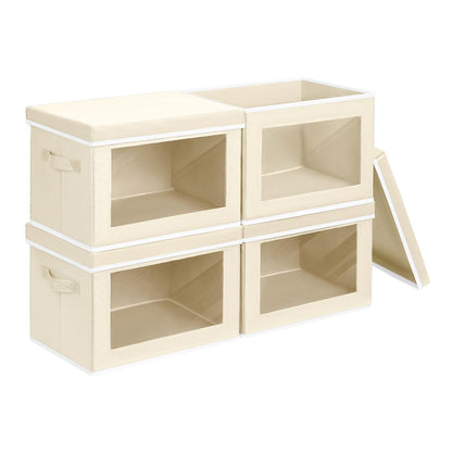Homsorout Storage Bins with Lids, 4 Pack Large Storage Cubes with Window, Closet Bins with Lids & Handles, Fabric Box for Organizing Clothes, Towels, Books, Beige
