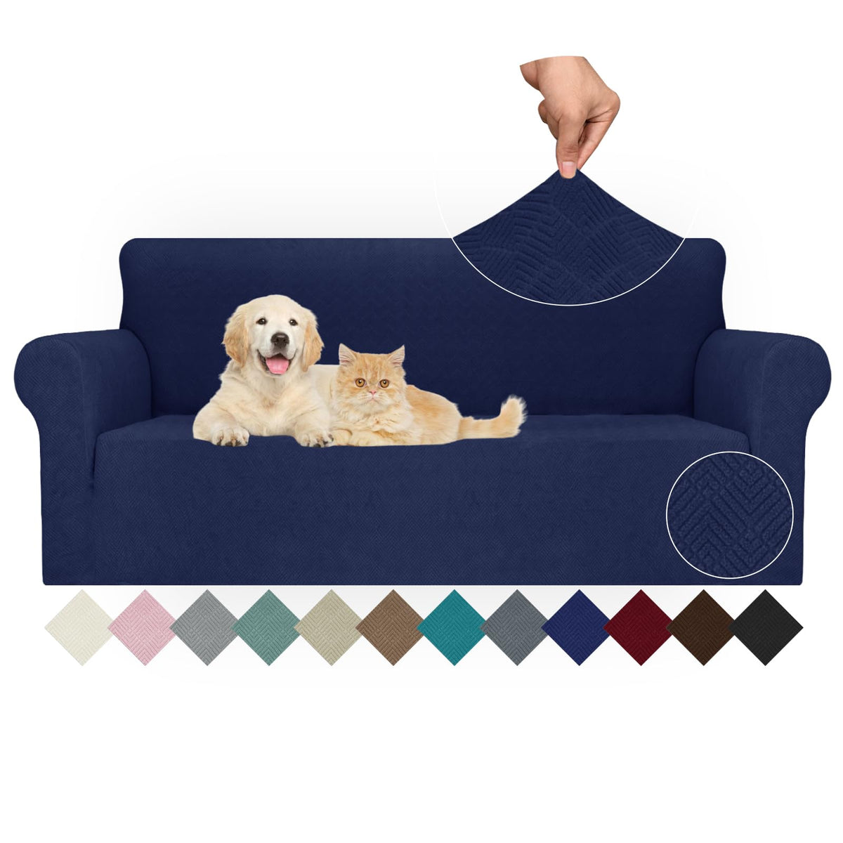 JIVINER High Stretch Couch Covers for 3 Cushion Couch 1-Piece Jacquard Sofa Slipcovers Anti Slip Sofa Cover with Elastic Bottom Furniture Protector for Kids Pets (Sofa, Light Gray and White)