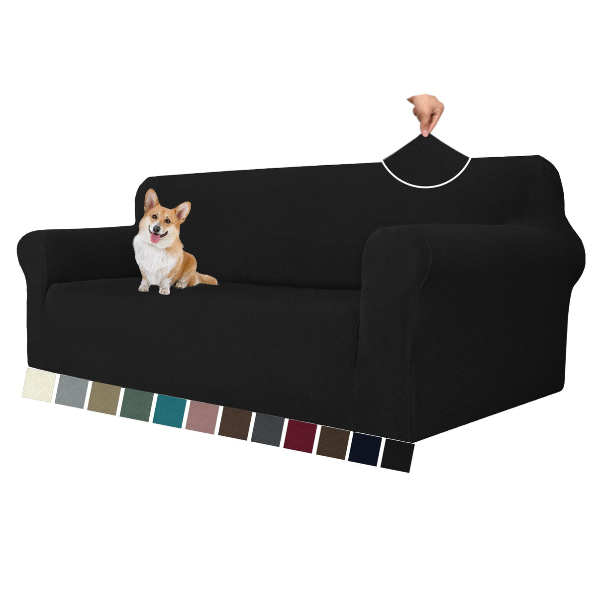MAXIJIN Super Stretch Couch Cover for 3 Cushion Couch, 1-Piece Universal Sofa Covers Living Room Jacquard Spandex Furniture Protector Dogs Pet Friendly Fitted (Large, Gray)