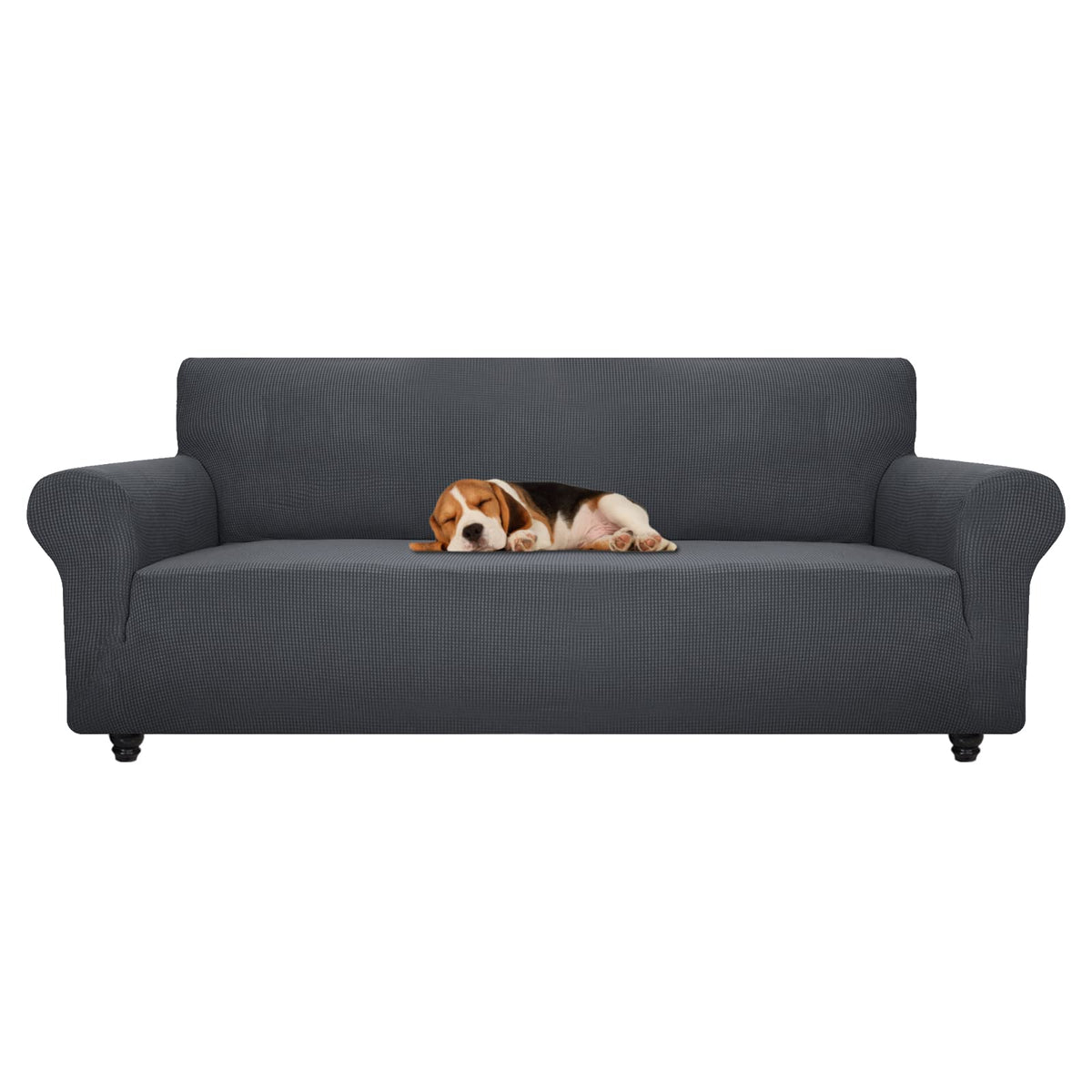 ZNSAYOTX Super Stretch Couch Cover (72"-92") Universal Sofa Covers with Elastic Bottom, Dog Cat Pets Friendly Washable Furniture Protector Fitted Sofa Slipcovers Stay in Place (Dark Grey, Sofa)