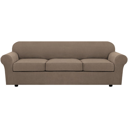 H.VERSAILTEX 4 Piece Stretch Sofa Covers for 3 Cushion Couch Covers for Living Room Furniture Slipcovers (Base Cover Plus 3 Seat Cushion Covers) Upgraded Thicker Jacquard Fabric (Sofa, Navy)