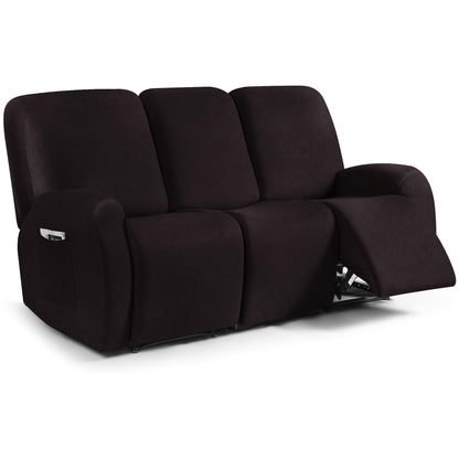 ANARACHON Leather Look Recliner Couch Cover, 8-Pieces Stretch Recliner Sofa Covers, Soft Reclining Slipcover, Washable Furniture Protector for Pets (3 Seater, Brown)
