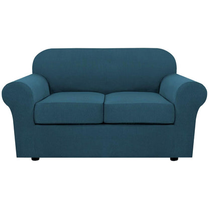 H.VERSAILTEX 4 Piece Stretch Sofa Covers for 3 Cushion Couch Covers for Living Room Furniture Slipcovers (Base Cover Plus 3 Seat Cushion Covers) Upgraded Thicker Jacquard Fabric (Sofa, Navy)
