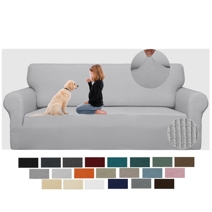 JIVINER High Stretch Couch Covers for 3 Cushion Couch 1-Piece Jacquard Sofa Slipcovers Anti Slip Sofa Cover with Elastic Bottom Furniture Protector for Kids Pets (Sofa, Light Gray and White)