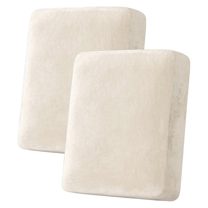 H.VERSAILTEX Velvet Stretch Couch Cushion Cover Plush Cushion Slipcover for Chair Loveseat Sofa Cushion Furniture Protector Seat Cushion Sofa Cover (2 Piece Large Sofa Cushion Covers, Ivory)