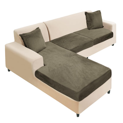 NAISI Sectional Couch Cover 4 Pieces Velvet Separate Couch Cushion Covers L Shape Soft Stretch Sofa Slipcovers with 2pcs Pillowcases for Left/Right Chaise Sectional Couch(3 Seater+1 Chaise,Dark Grey)