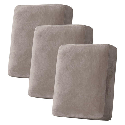 H.VERSAILTEX Velvet Stretch Couch Cushion Cover Plush Cushion Slipcover for Chair Loveseat Sofa Cushion Furniture Protector Seat Cushion Sofa Cover (3 Piece Sofa Cushion Covers, Ivory)