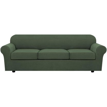 H.VERSAILTEX 4 Piece Stretch Sofa Covers for 3 Cushion Couch Covers for Living Room Furniture Slipcovers (Base Cover Plus 3 Seat Cushion Covers) Upgraded Thicker Jacquard Fabric (Sofa, Navy)