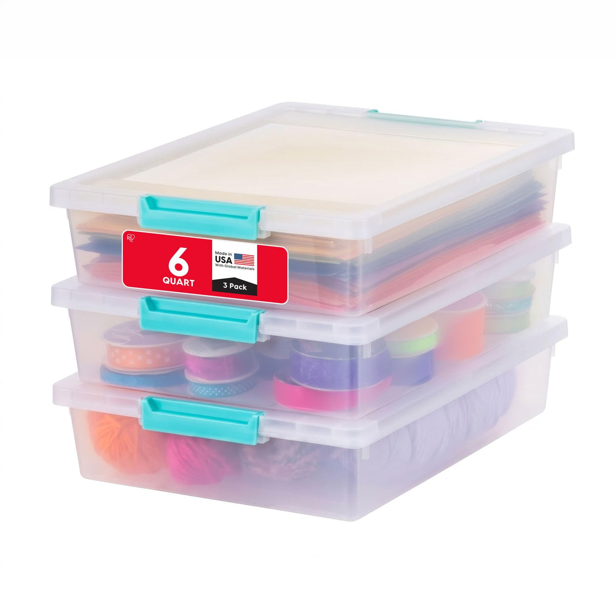 IRIS USA Storage Bins with Lids |Made in USA| 12 Qt - (4-Pack) - Clear