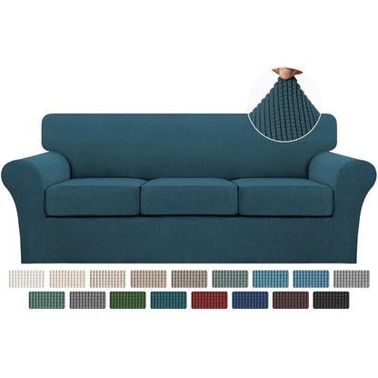 Turquoize 4 Piece Couch Cover Sofa Covers for 3 Cushion Couch Sofa Slipcovers Washable Sofa Cover for Dogs with Individual Couch Cushion Covers Feature Jacquard Fabric(3 Cushion Sofa, Biscotti Beige)