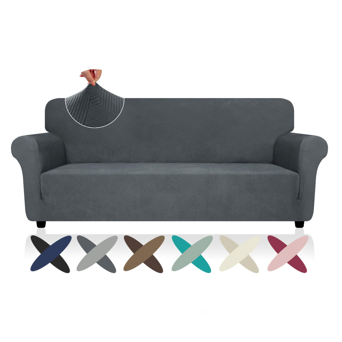 ZNSAYOTX Super Stretch Couch Cover (72"-92") Universal Sofa Covers with Elastic Bottom, Dog Cat Pets Friendly Washable Furniture Protector Fitted Sofa Slipcovers Stay in Place (Dark Grey, Sofa)