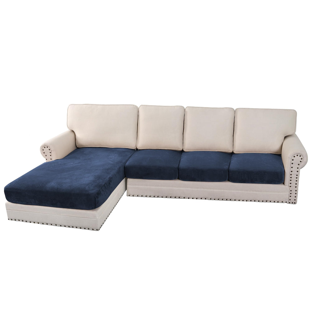 H.VERSAILTEX Velvet Stretch Couch Cushion Cover Plush Cushion Slipcover for Chair Loveseat Sofa Cushion Furniture Protector Seat Cushion Sofa Cover (2 Piece Large Sofa Cushion Covers, Ivory)