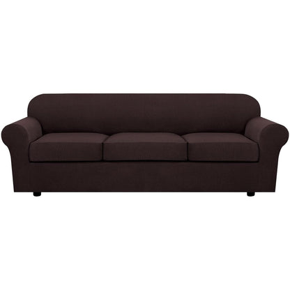 H.VERSAILTEX 4 Piece Stretch Sofa Covers for 3 Cushion Couch Covers for Living Room Furniture Slipcovers (Base Cover Plus 3 Seat Cushion Covers) Upgraded Thicker Jacquard Fabric (Sofa, Navy)