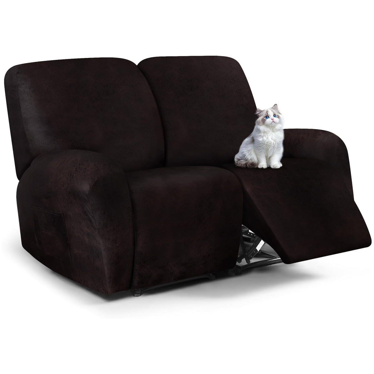 ANARACHON Leather Look Recliner Couch Cover, 8-Pieces Stretch Recliner Sofa Covers, Soft Reclining Slipcover, Washable Furniture Protector for Pets (3 Seater, Brown)