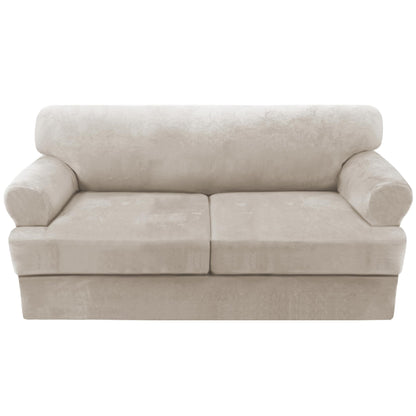 H.VERSAILTEX Sofa Cover 4 Piece T Cushion Sofa Slipcovers Couch Cover Furniture Protector Stretch T Cushion Sofa Covers for 3 Cushion Couch with 3 Individual T Cushion Covers, Ivory