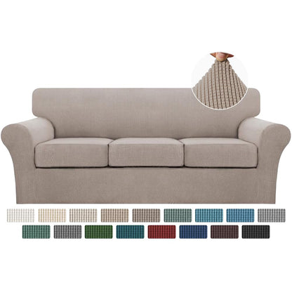 Turquoize 4 Piece Couch Cover Sofa Covers for 3 Cushion Couch Sofa Slipcovers Washable Sofa Cover for Dogs with Individual Couch Cushion Covers Feature Jacquard Fabric(3 Cushion Sofa, Biscotti Beige)