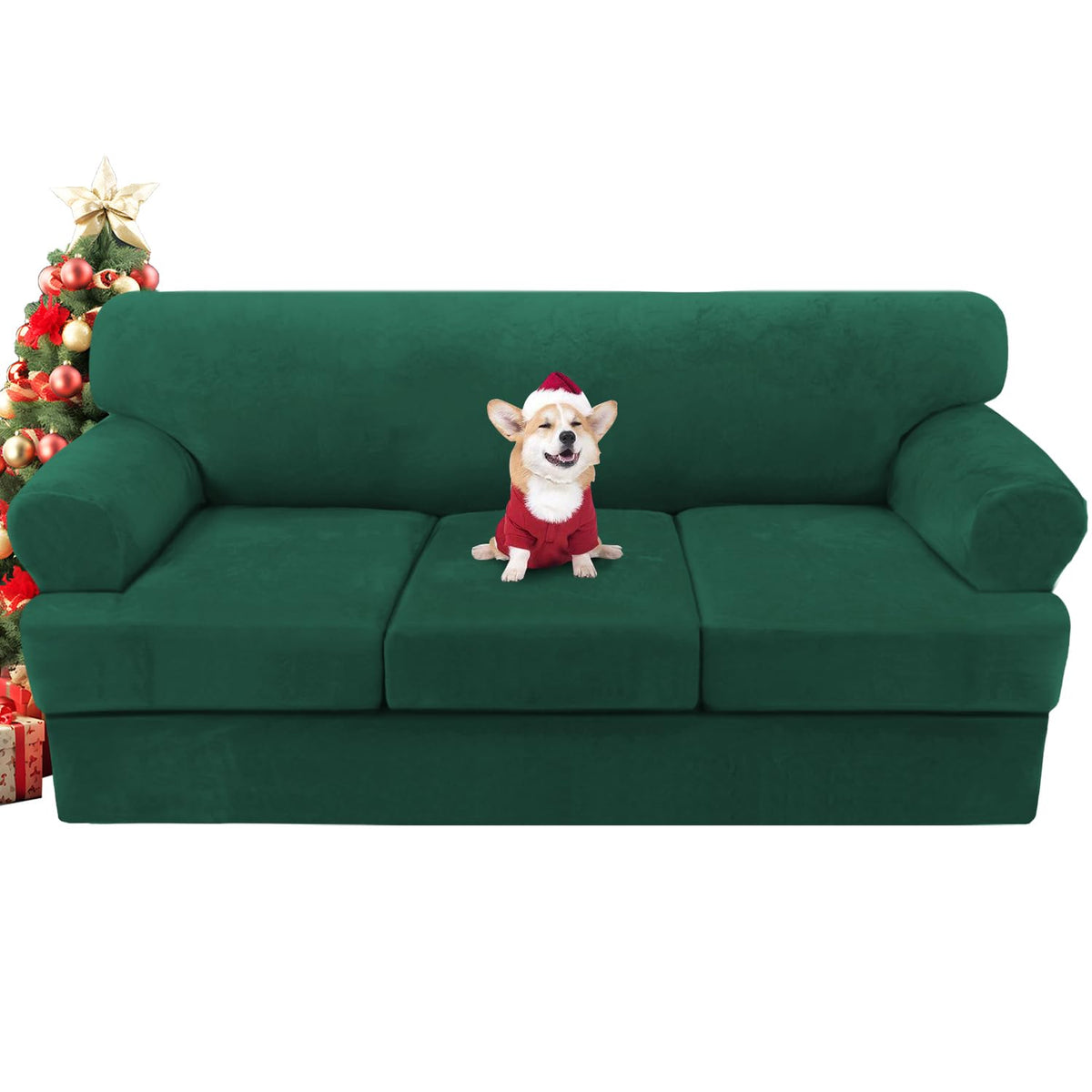 H.VERSAILTEX Sofa Cover 4 Piece T Cushion Sofa Slipcovers Couch Cover Furniture Protector Stretch T Cushion Sofa Covers for 3 Cushion Couch with 3 Individual T Cushion Covers, Ivory