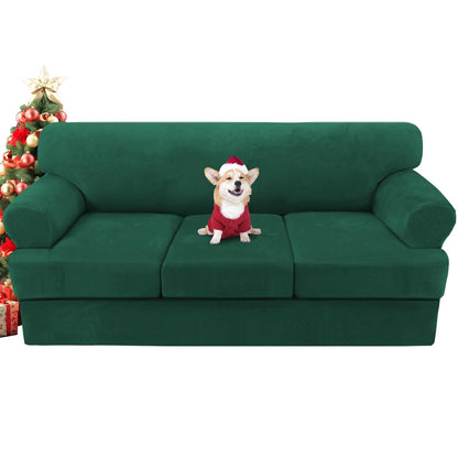 H.VERSAILTEX Sofa Cover 4 Piece T Cushion Sofa Slipcovers Couch Cover Furniture Protector Stretch T Cushion Sofa Covers for 3 Cushion Couch with 3 Individual T Cushion Covers, Ivory