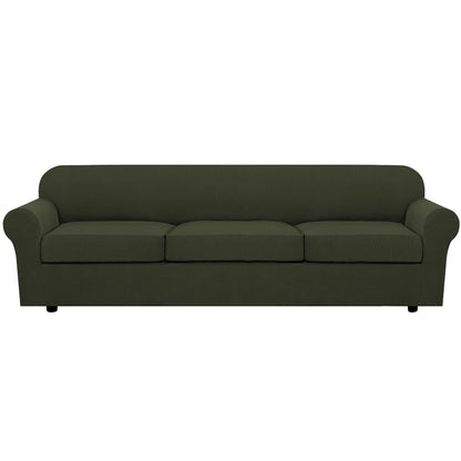 H.VERSAILTEX 4 Piece Stretch Sofa Covers for 3 Cushion Couch Covers for Living Room Furniture Slipcovers (Base Cover Plus 3 Seat Cushion Covers) Upgraded Thicker Jacquard Fabric (Sofa, Navy)