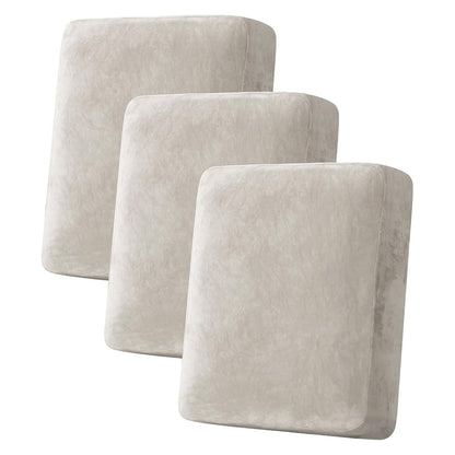 H.VERSAILTEX Velvet Stretch Couch Cushion Cover Plush Cushion Slipcover for Chair Loveseat Sofa Cushion Furniture Protector Seat Cushion Sofa Cover (2 Piece Large Sofa Cushion Covers, Ivory)