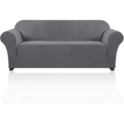 PrinceDeco Stretch Sofa Cover Slipcover Couch Covers for 3 Cushion Couch Furniture Protector Sofa Covers with Non Slip Elastic Bottom Dogs Pet Friendly Fitted (Sofa, Ivory)
