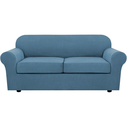 H.VERSAILTEX 4 Piece Stretch Sofa Covers for 3 Cushion Couch Covers for Living Room Furniture Slipcovers (Base Cover Plus 3 Seat Cushion Covers) Upgraded Thicker Jacquard Fabric (Sofa, Navy)