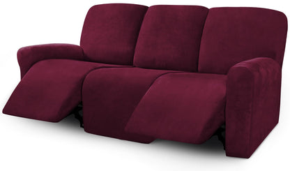 ULTICOR Velvet 8-Pieces Recliner Sofa Covers Stretch Reclining Couch Covers for 3 Cushion Reclining Sofa Slipcovers Furniture Covers Thick Soft Washable (3 Seater Recliner Cover, Dark Gray)