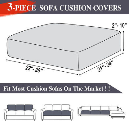 LA MEACK Couch Cushion Covers Seat Cushion Cover Stretch Couch Cover Separate Sectional Sofa Slipcovers Furniture Protector(3 Pieces for Seat or Sofa Backrest, Dark Grey)
