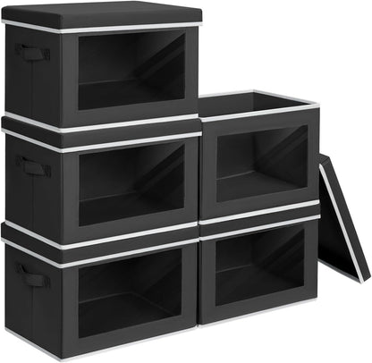 Homsorout Storage Bins with Lids - Fabric Storage Boxes with Window, Collapsible Closet Organizers with Handles, 3 Pack Decorative Bin, Home Cubes Baskets for Clothes, Hat, Books, Dark Grey