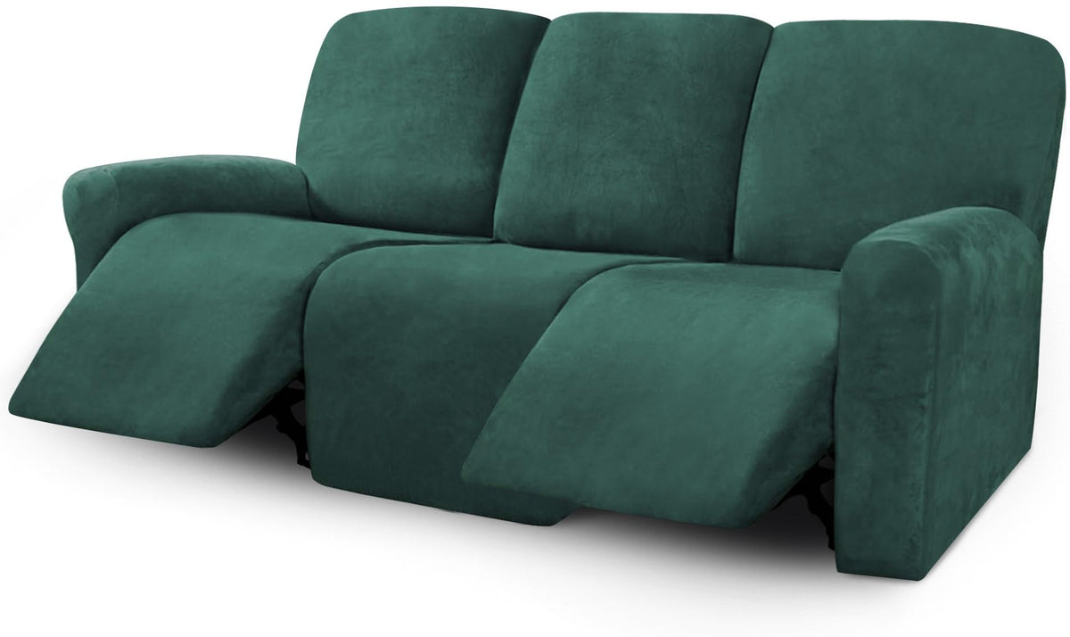 ULTICOR Velvet 8-Pieces Recliner Sofa Covers Stretch Reclining Couch Covers for 3 Cushion Reclining Sofa Slipcovers Furniture Covers Thick Soft Washable (3 Seater Recliner Cover, Dark Gray)