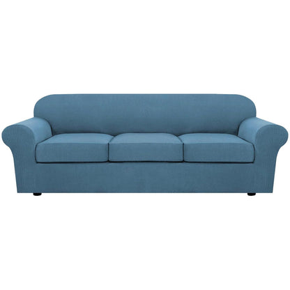 H.VERSAILTEX 4 Piece Stretch Sofa Covers for 3 Cushion Couch Covers for Living Room Furniture Slipcovers (Base Cover Plus 3 Seat Cushion Covers) Upgraded Thicker Jacquard Fabric (Sofa, Navy)