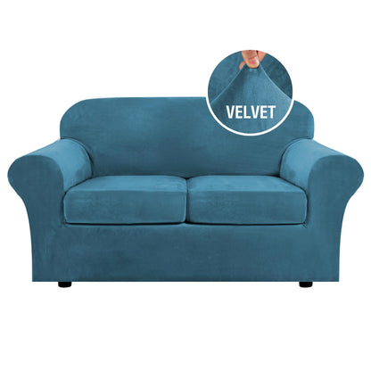 H.VERSAILTEX 4 Pieces Thick Velvet Sofa Covers Couch Covers for 3 Cushion Couch Sofa High Stretch Slipcovers Furniture Protector Form Fit Luxury Couch Cover for Dogs Width Up to 90 Inch(Sofa,Grey)