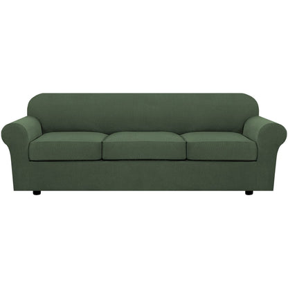H.VERSAILTEX 4 Piece Stretch Sofa Covers for 3 Cushion Couch Covers for Living Room Furniture Slipcovers (Base Cover Plus 3 Seat Cushion Covers) Upgraded Thicker Jacquard Fabric (Sofa, Navy)