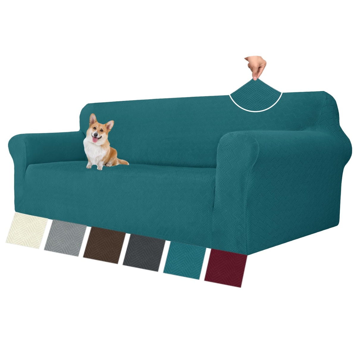 MAXIJIN Super Stretch Couch Cover for 3 Cushion Couch, 1-Piece Universal Sofa Covers Living Room Jacquard Spandex Furniture Protector Dogs Pet Friendly Fitted (Large, Gray)