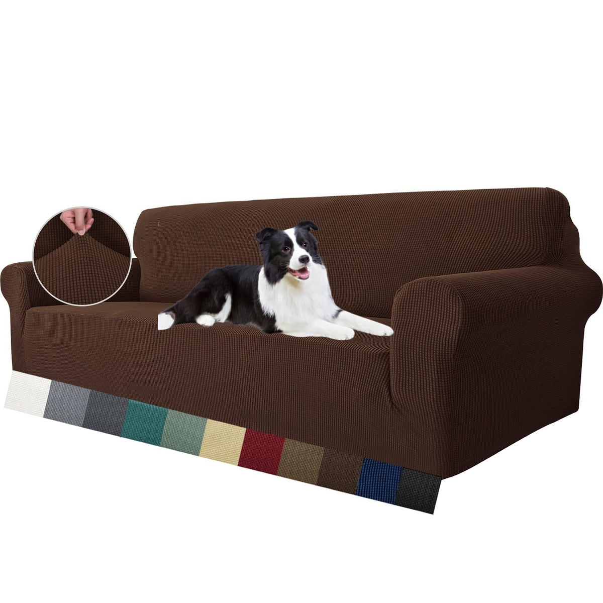 MAXIJIN Super Stretch Couch Cover for 3 Cushion Couch, 1-Piece Universal Sofa Covers Living Room Jacquard Spandex Furniture Protector Dogs Pet Friendly Fitted (Large, Gray)