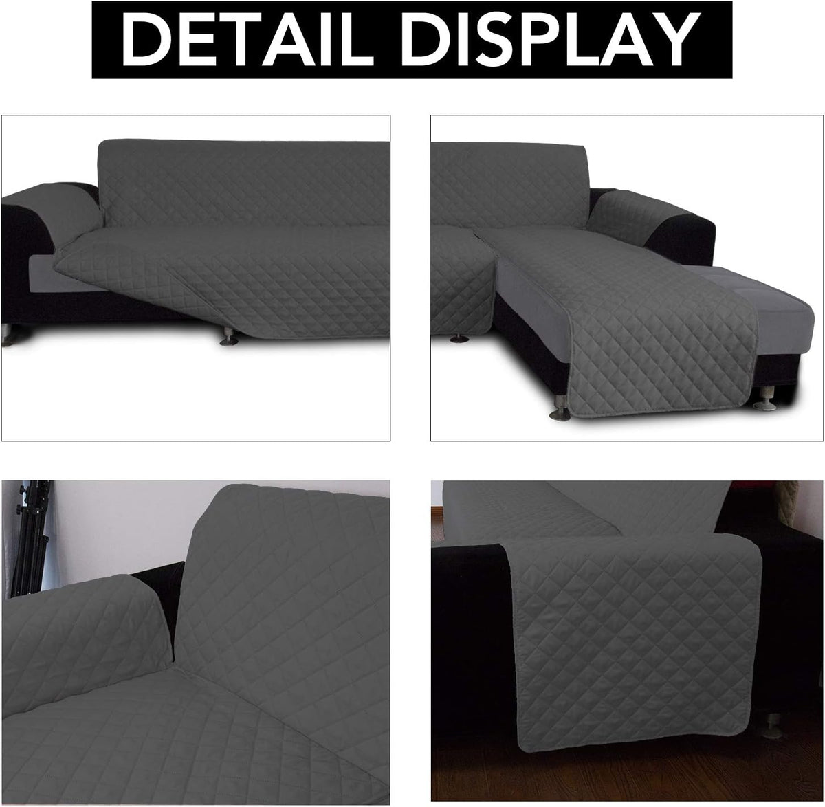 Easy-Going Sectional Couch Covers for Dogs L Shape Sofa Cover Reversible Sofa Slipcover Chaise Lounge Cover Furniture Protector Cover for Pets Dog Cat (Large, Dark Gray/Dark Gray)