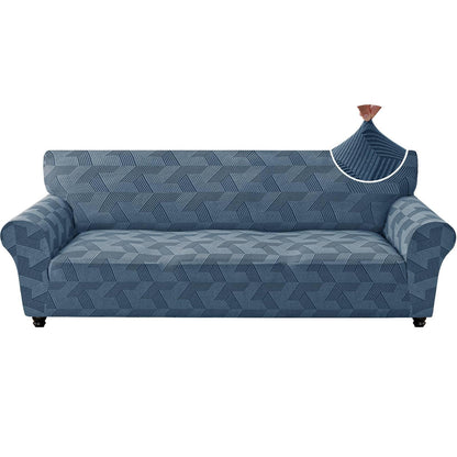 ZNSAYOTX Stretch Couch Covers for 3 Cushion Couch, 1-Piece Sofa Cover Slipcover Pet Friendly, Furniture Protector with Elastic Bottom for Dogs Geometrical Jacquard Fabric (Large, Light Grey)
