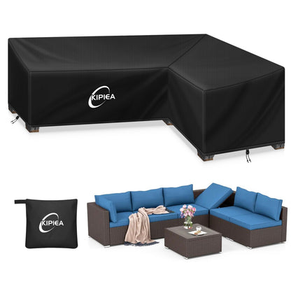 Kipiea Patio V-Shaped Sectional Sofa Cover, 420D Heavy-Duty Oxford Fabric Outdoor Sectional Cover with 6 Windproof Buckles, Anti UV and No Tears, No Fading (85"/85" L x 33.5" D x 31" H) Black