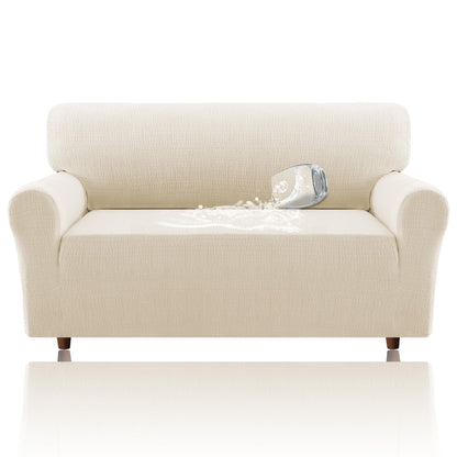 H.VERSAILTEX Jacquard Sofa Slipcover with Waterproof Seat Furniture Protector 1 Piece Stretch Sofa Covers with Elastic Bottom for Kids, Pets, Dog(Sofa L, Ivory)