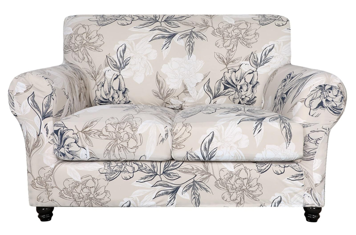 SearchI Stretch Sofa Cover Printed Couch Cover, Floral Pattern 4 Pieces Sofa Slipcover with 3 Separate Cushion Cover, Washable Furniture Protector for Living Room(Sofa, Yellow+Flower)