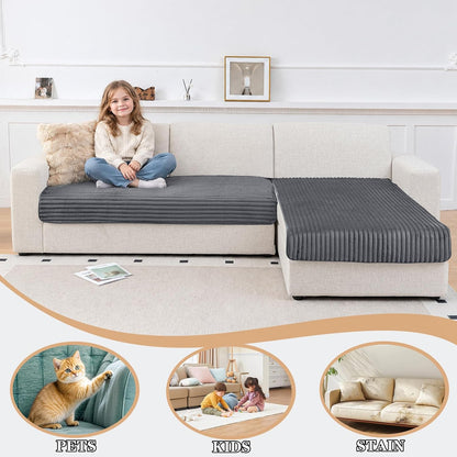 NAISI Couch Covers for Dogs Waterproof Flannel Striped Sofa Cover Pet Friendly Washable Dog Mat for Couch Anti Slip Sectional Sofa Slipcover Protector(2pcs/35"x63"+35"x70",Dark Grey)