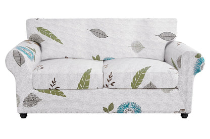 SearchI Stretch Sofa Cover Printed Couch Cover, Floral Pattern 4 Pieces Sofa Slipcover with 3 Separate Cushion Cover, Washable Furniture Protector for Living Room(Sofa, Yellow+Flower)