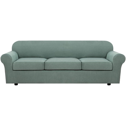 H.VERSAILTEX 4 Piece Stretch Sofa Covers for 3 Cushion Couch Covers for Living Room Furniture Slipcovers (Base Cover Plus 3 Seat Cushion Covers) Upgraded Thicker Jacquard Fabric (Sofa, Navy)